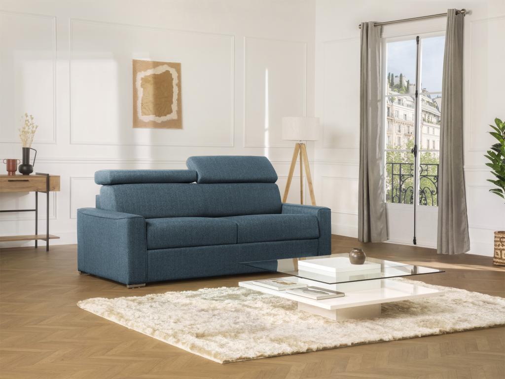 Canapé 4 places convertible express en tissu bleu - couchage Ventoriq larges 160 cm - Matelas 14 cm avec mémoire de forme Ventoriq FZDG39864