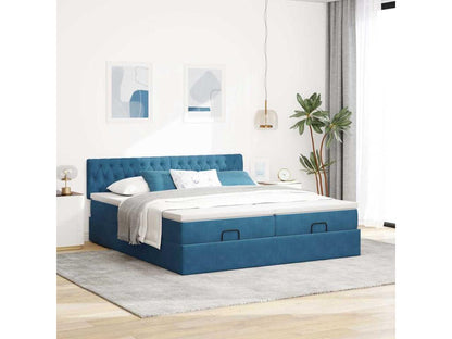 Cadre de lit ottoman avec matelas bleu foncé 160x200 cm velours MMLE90440