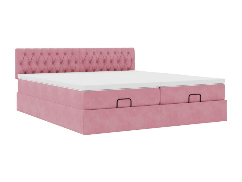 Cadre de lit ottoman avec matelas rose 160x200 cm velours MVWR77282