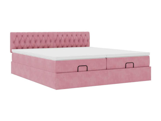 Cadre de lit ottoman avec matelas rose 160x200 cm velours MVWR77282