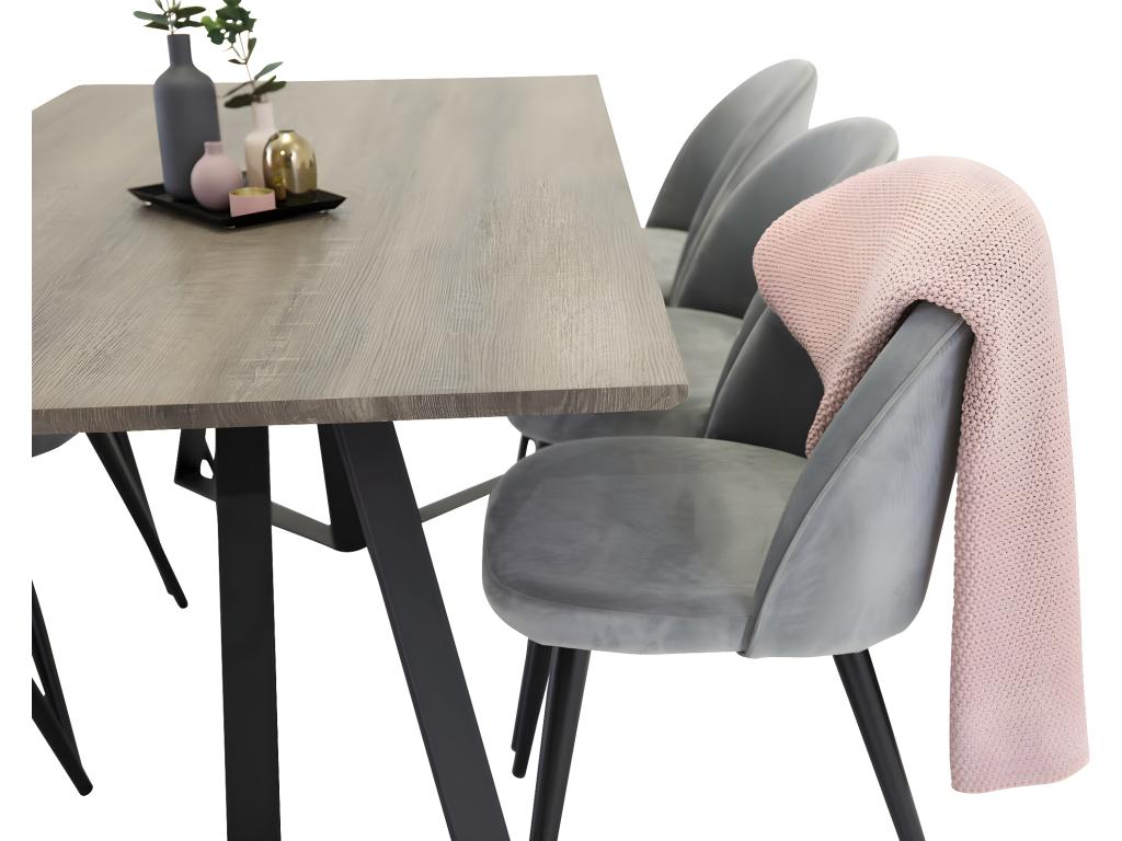 Ensemble table Lumenao El bois décor gris et 6 chaises Velvet Velours grisclair. NAII58841