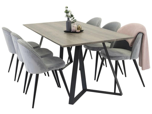Ensemble table Lumenao El bois décor gris et 6 chaises Velvet Velours grisclair. NAII58841