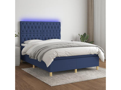 Sommier tapissier avec matelas et LED Bleu 140x190 cm Tissu FTUN26447