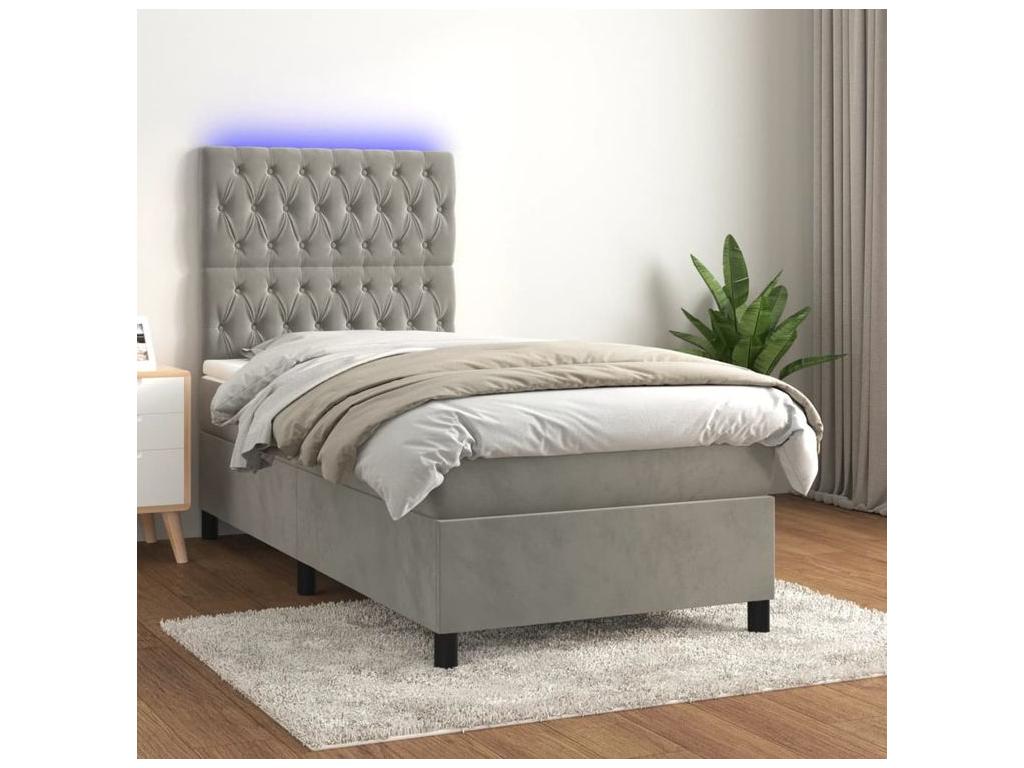 Sommier à Lumière de lit et matelas et LED Gris clair 90x190 UTAT69636