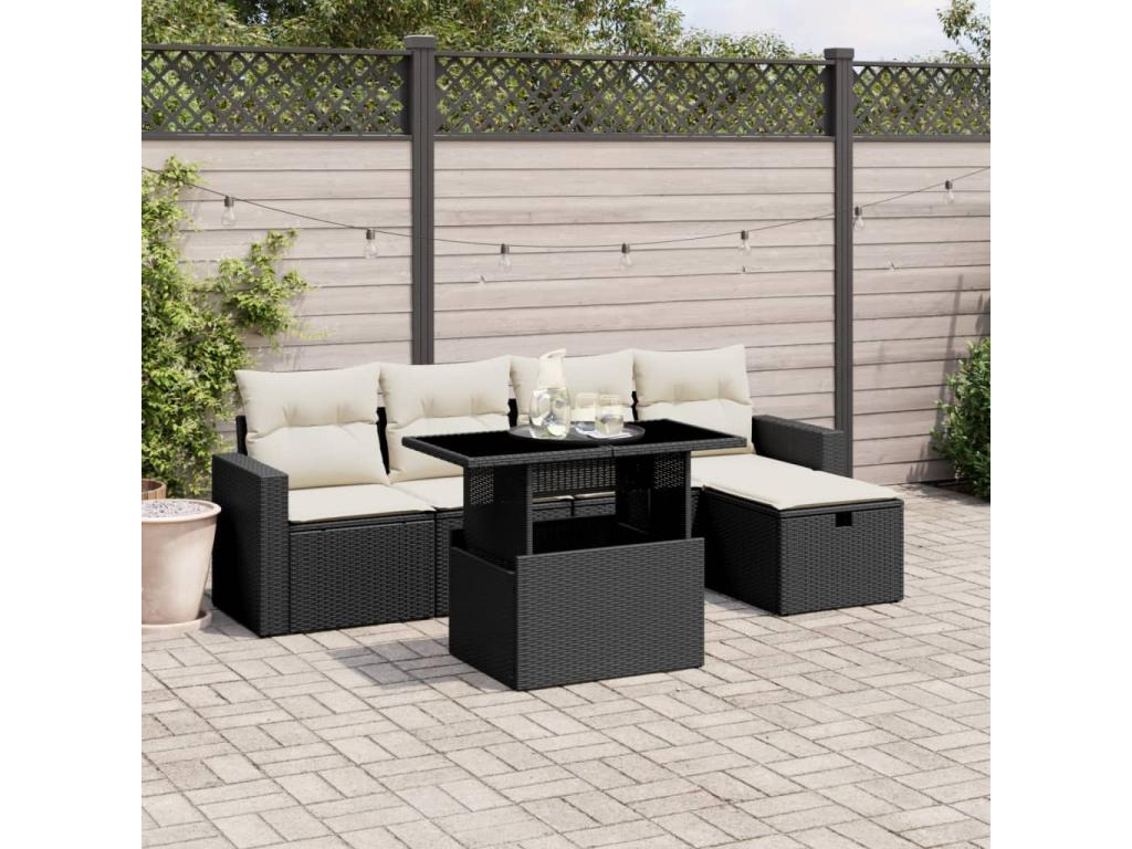 Salon de jardin 6 pcs avec coussins noir résine tressée PWDK59183