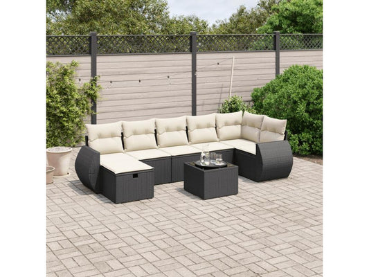 Salon de jardin 8 pièces avec coussins noir résine tressée ADKW48047