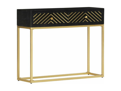 Table console Noir et doré 90x30x75 cm Bois de manguier massif NICD13707
