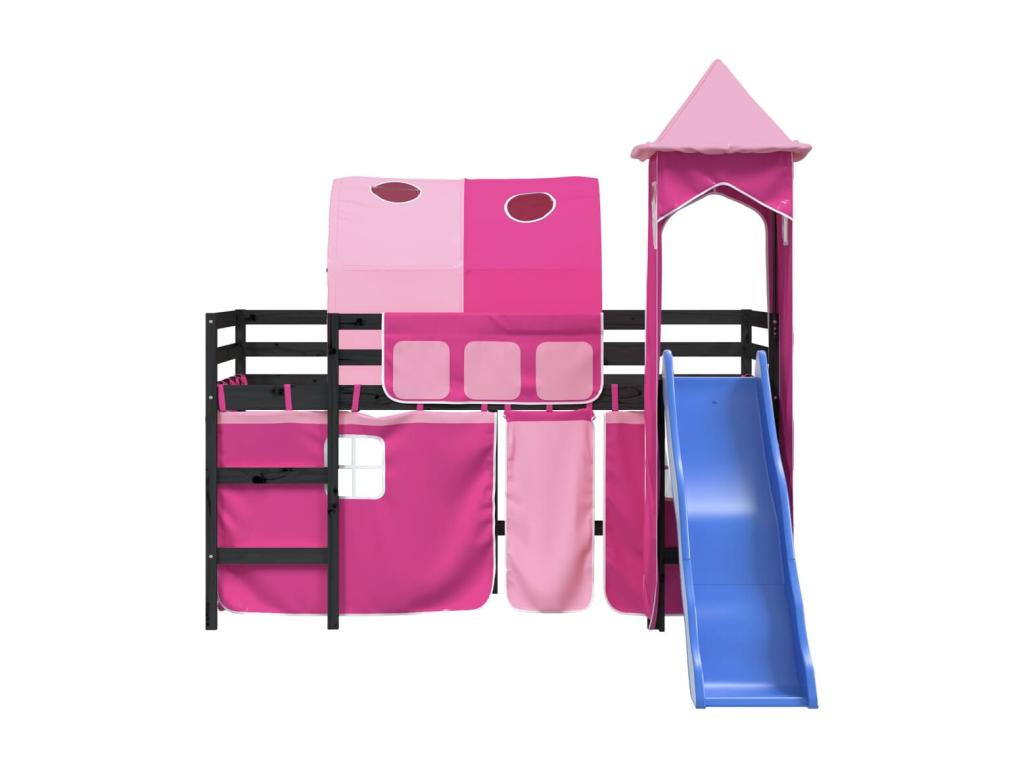 Lit mezzanine enfant avec tour sans matelas rose 80x200 cm MWVZ65582
