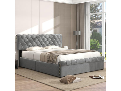 Lit coffre Lit double Euro - 140x200 cm Velours gris - Ventoriq OUUV05390