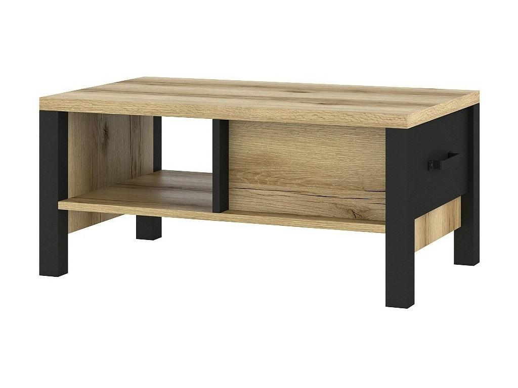 Table basse design collection Ventoriq avec un tiroir et une niche- Couleur chêne clair et noir. PBXG59715