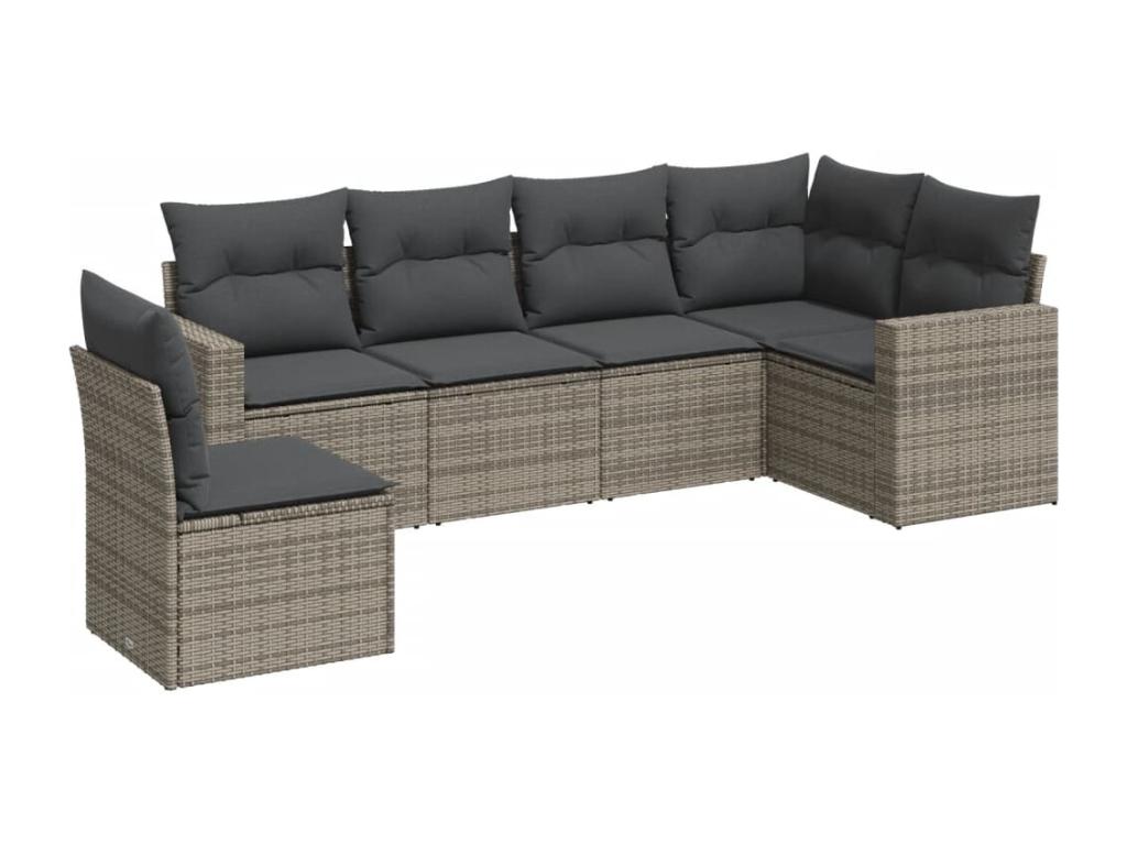 Salon de jardin 6 pièces avec coussins gris résine tressée CVEX55683
