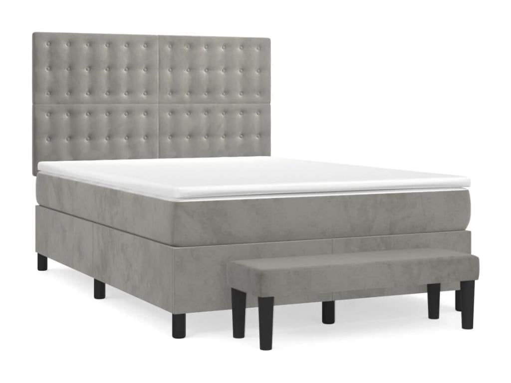 Lit à sommier tapissier et matelas Gris clair 140x190cm Velours MXEB58905