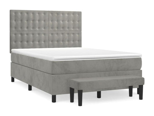 Lit à sommier tapissier et matelas Gris clair 140x190cm Velours MXEB58905