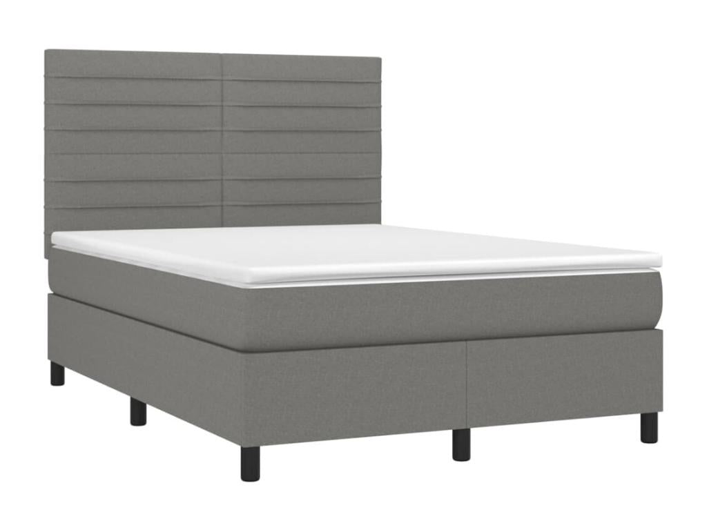 Sommier tapissier et matelas et LED Gris foncé 140x200 cm Tissu TYQK46780