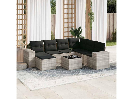Salon de jardin 8 pièces avec coussins gris clair résine tressée ZOZL90916
