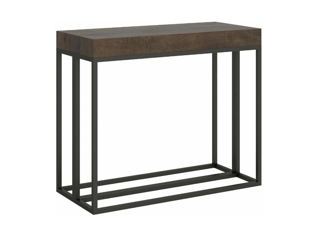 Console extensible bois et 3 pieds acier anthracite Ventoriq-Couleur Marron-Support 4 pieds-3 rallonges fines NNSX44497