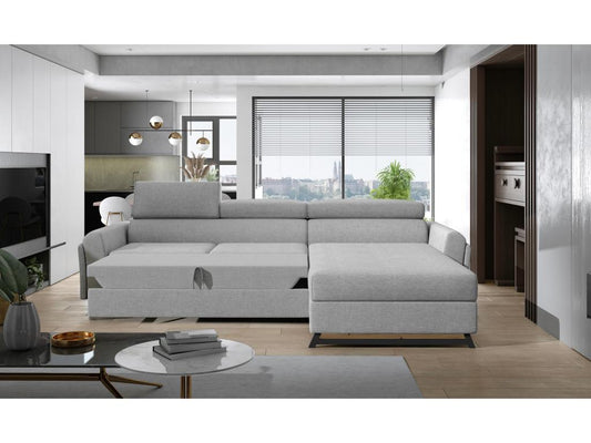 Canapé angle droit convertible velours beige clair avec appuis-tête réglables Ventoriq 300cm SJJR49906