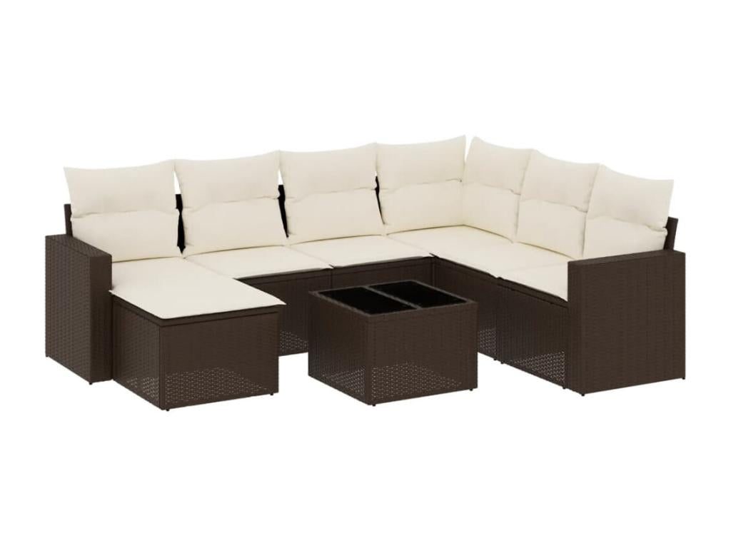 Salon de jardin 8 pièces avec coussins marron résine tressée MOBH45436
