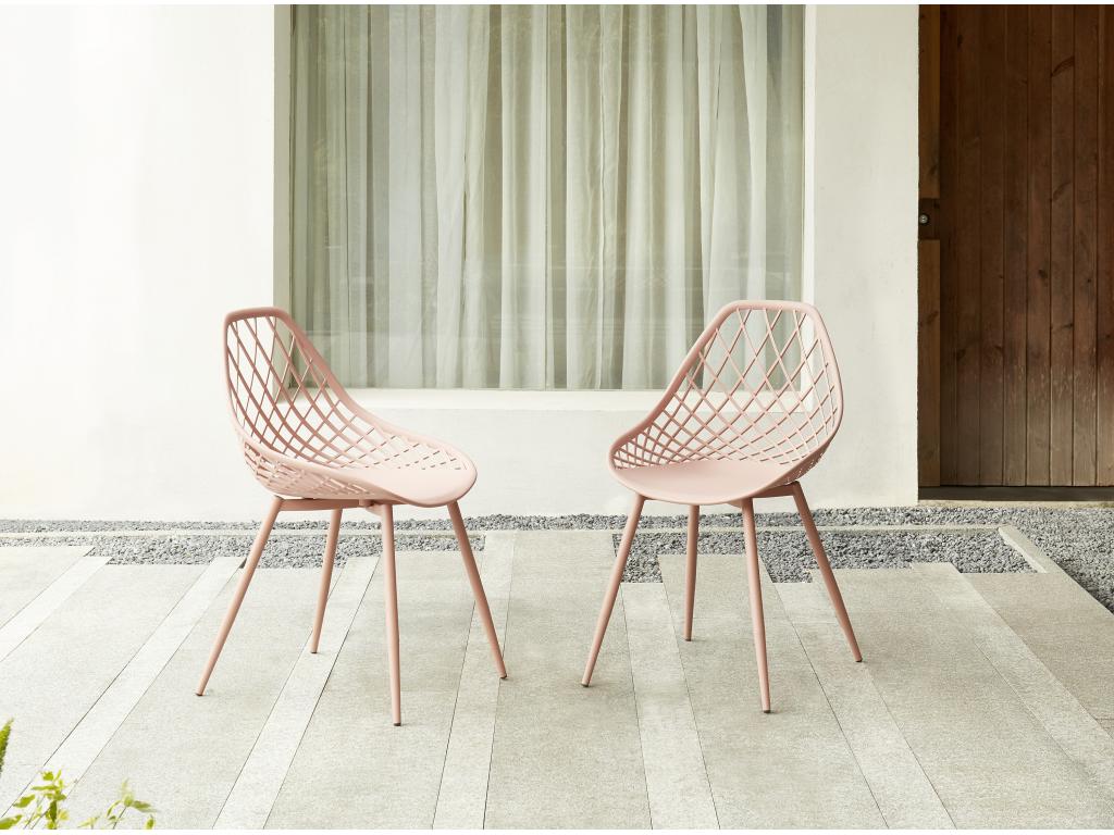 Lot de 2 chaises de jardin en polypropylène avec pieds en métal - Vieux rose - Mobenze KINX06929