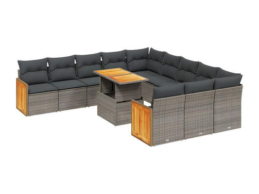 Salon de jardin 11 pièces avec coussins gris résine tressée LEEF59368