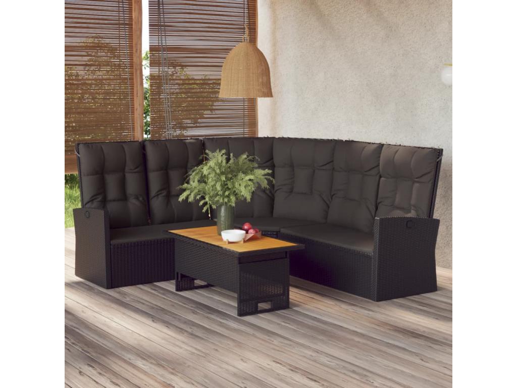 Salon de jardin 2 pcs avec coussins Noir Résine tressée JDJB40624