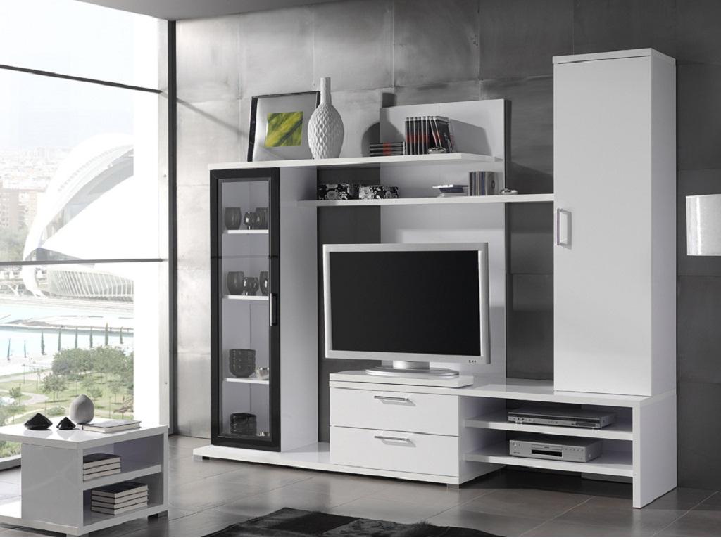 Mur TV Ventoriq - Avec rangements - Blanc laqué ZYUW64383