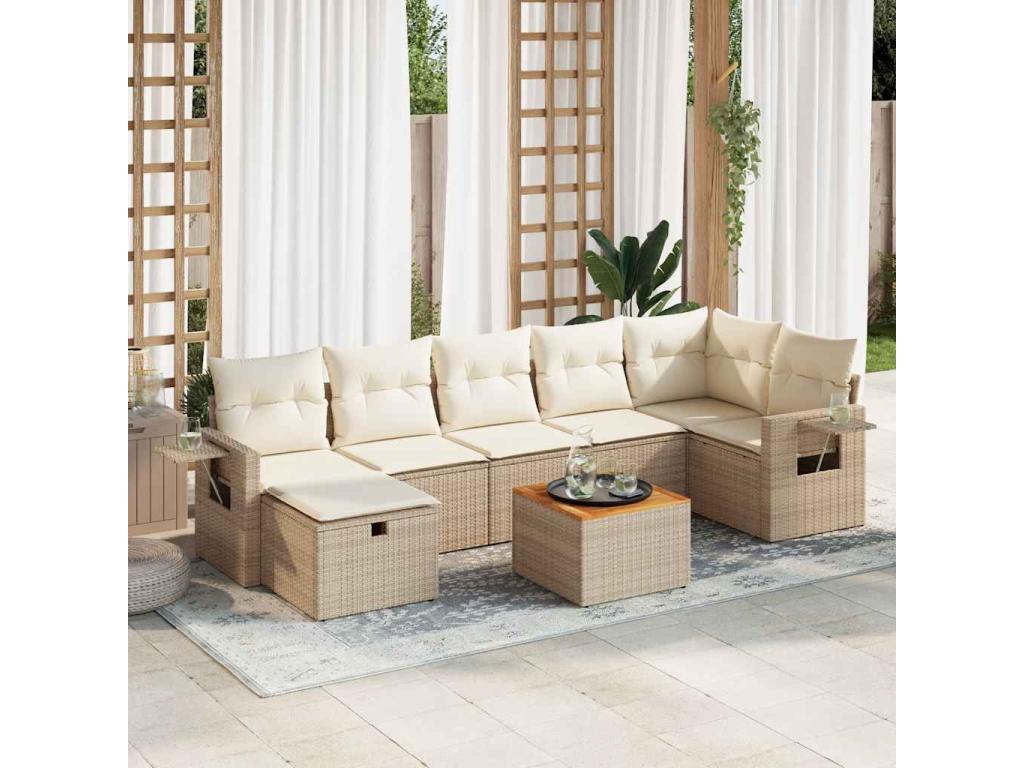 Salon de jardin avec coussins 8 pièces beige résine tressée GFFN77843