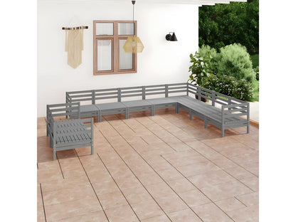 Salon de jardin 10 pcs Bois de pin massif Gris KYLA43272