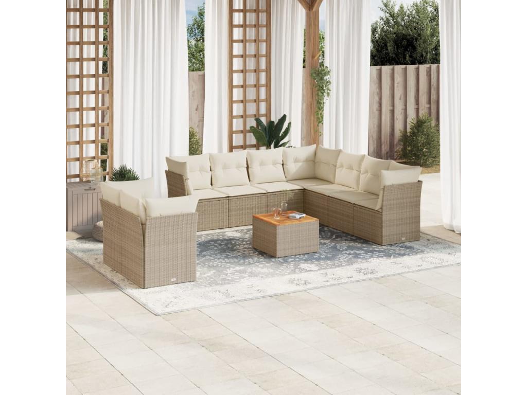 Salon de jardin 11 pcs avec coussins beige résine tressée IFAF70093