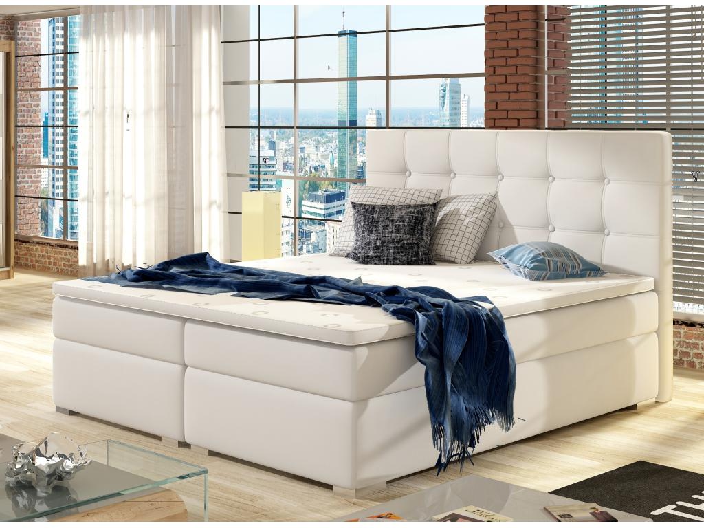 Lit boxspring simili cuir blanc avec matelas et surmatelas Kavin-140x200 EXMD80144