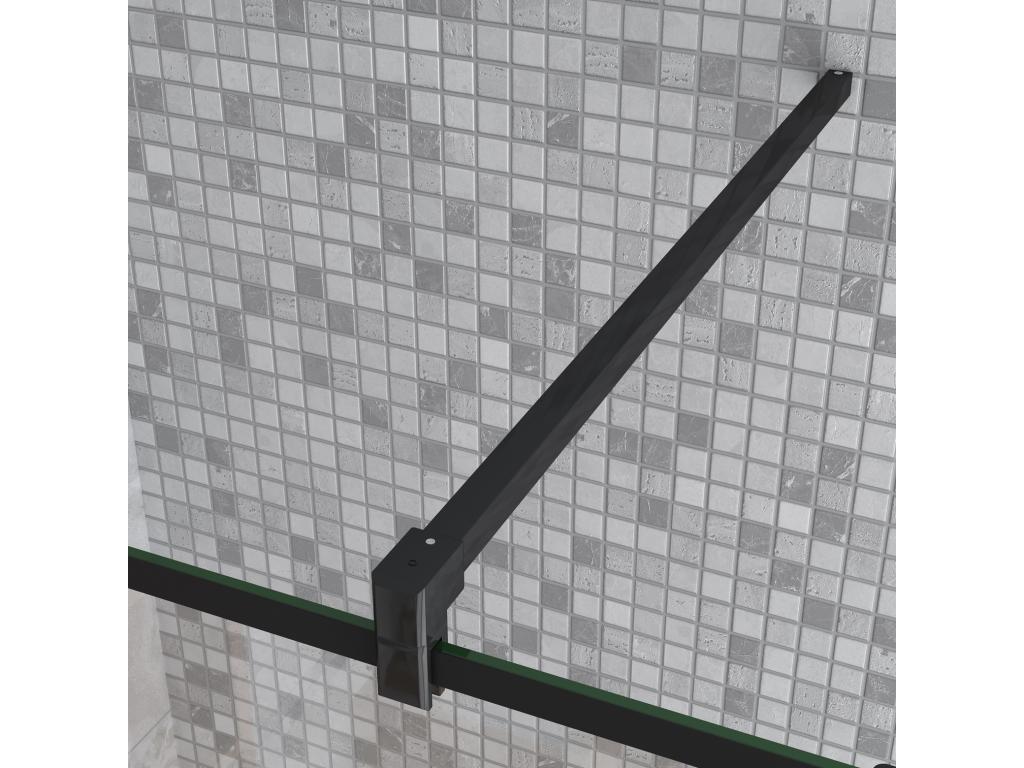 Paroi de douche 140x200cm fixe à l'italienne avec barre de fixation noire carrée 140cm en 8mm verre anticalcaire style moderne BYIS16279