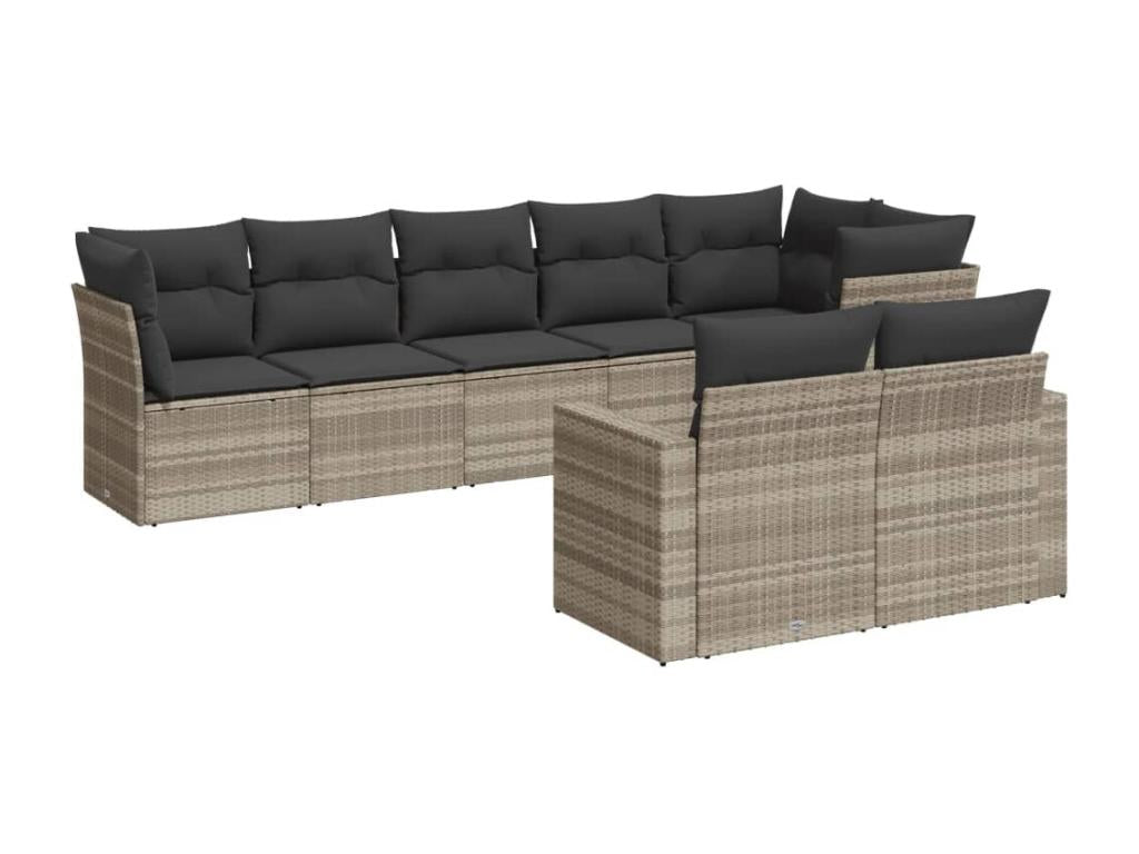 Salon de jardin 8 pièces avec coussins gris clair résine tressée ZZXZ33611