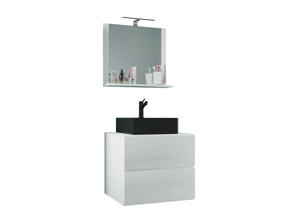Ventoriq 3 pièces lavabo ensemble de meubles de salle de bains lavabo Lendas BL largeur 60 cm M tiroir blanc NBAF75461