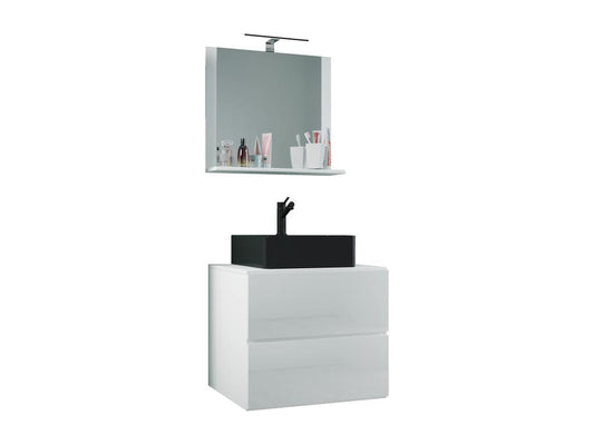 Ventoriq 3 pièces lavabo ensemble de meubles de salle de bains lavabo Lendas BL largeur 60 cm M tiroir blanc NBAF75461